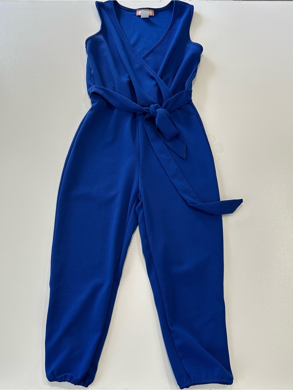 Sleeveless Royal Blue Wrap Jumpsuit with Tie Waist  V - Neck Size S